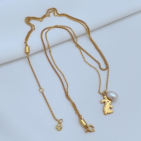 Tory Burch Gold Rabbit Pendant Necklace with Pearl - Picture 2 of 6